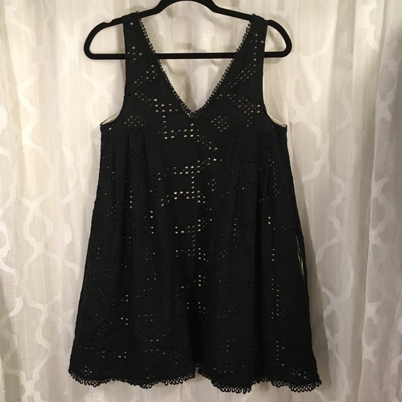 Maeve Anthro Eyelet Babydoll Dress Black Lined XS - Picture 7 of 8